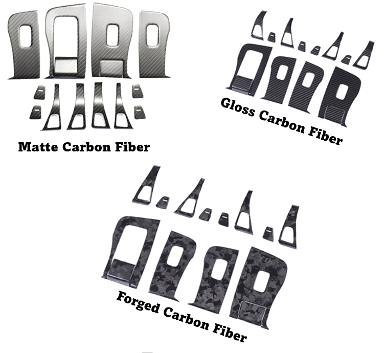 14 Pc Carbon Fiber Door/Window Switch Trim Kit